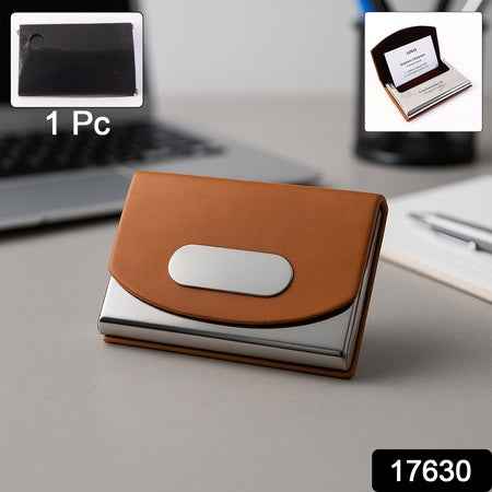 Leather  Stainless-steel Business Card Holder (1 Pc)