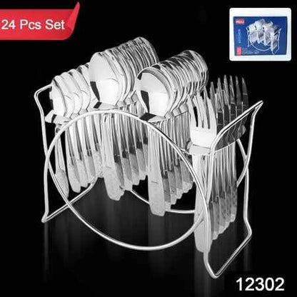 Stainless Steel Cutlery Set With Elegant Storage Stand (24 Pc)