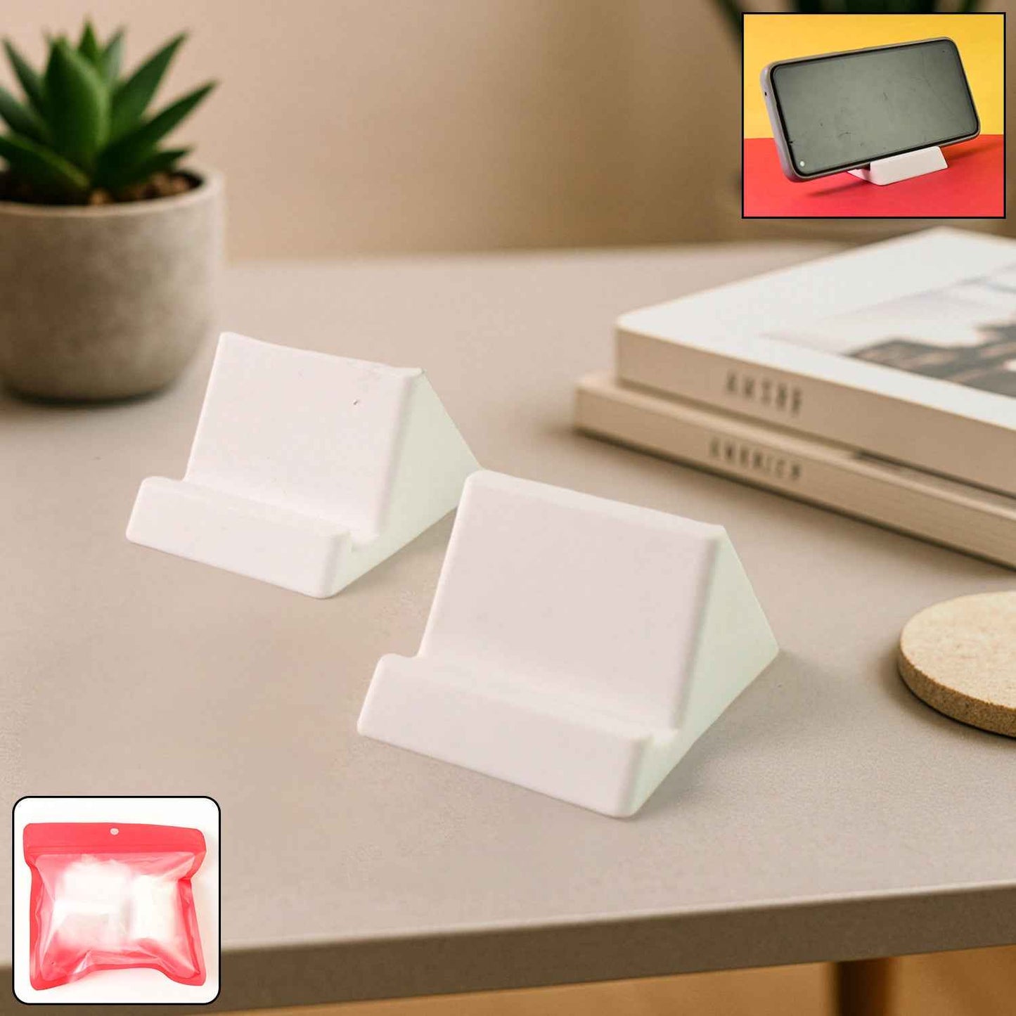 Compact Plastic Mobile Phone Holder Stand (2 Pc  Mix Color)