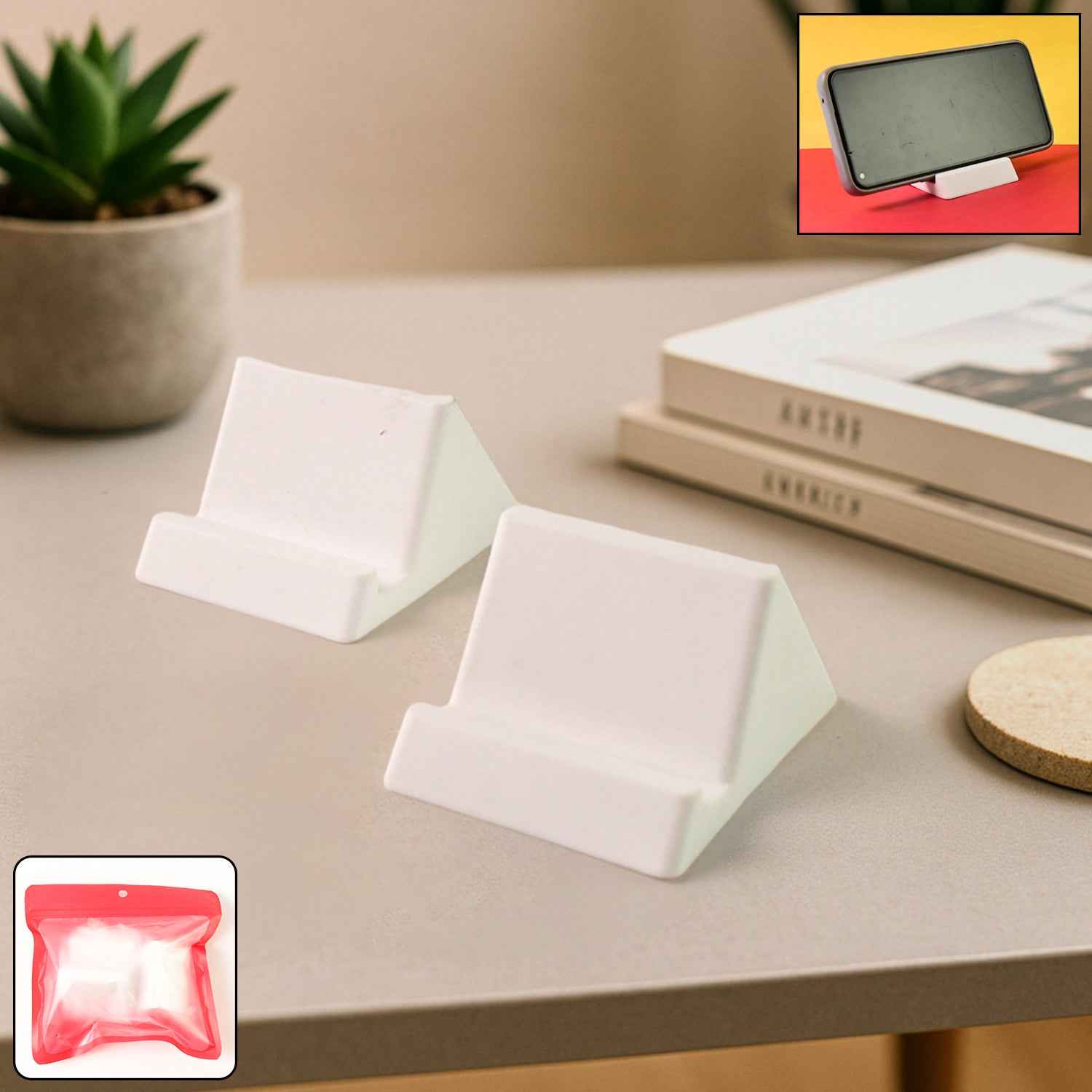 Compact Plastic Mobile Phone Holder Stand (2 Pc  Mix Color)