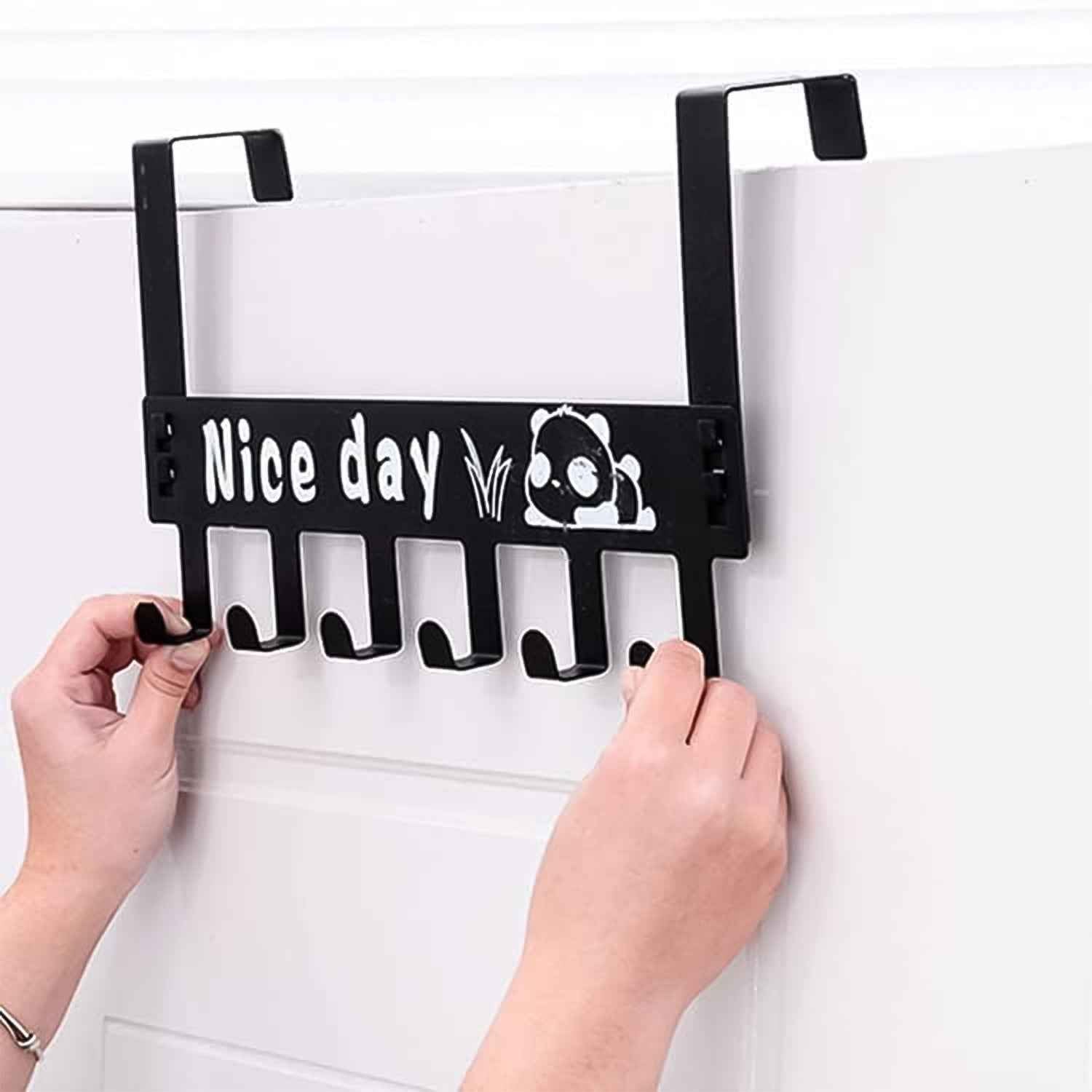 Heavy-duty Carbon Steel Door Hook Hanger Rack (2 Pc  6 Hook  Black)