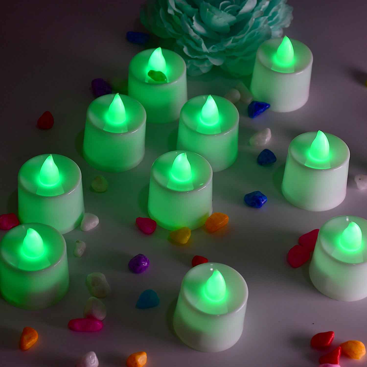 6635 Green Flameless Led Tealights Smokeless Plastic Decorative Candles - Led Tea Light Candle For Home Decoration (Pack Of 24)