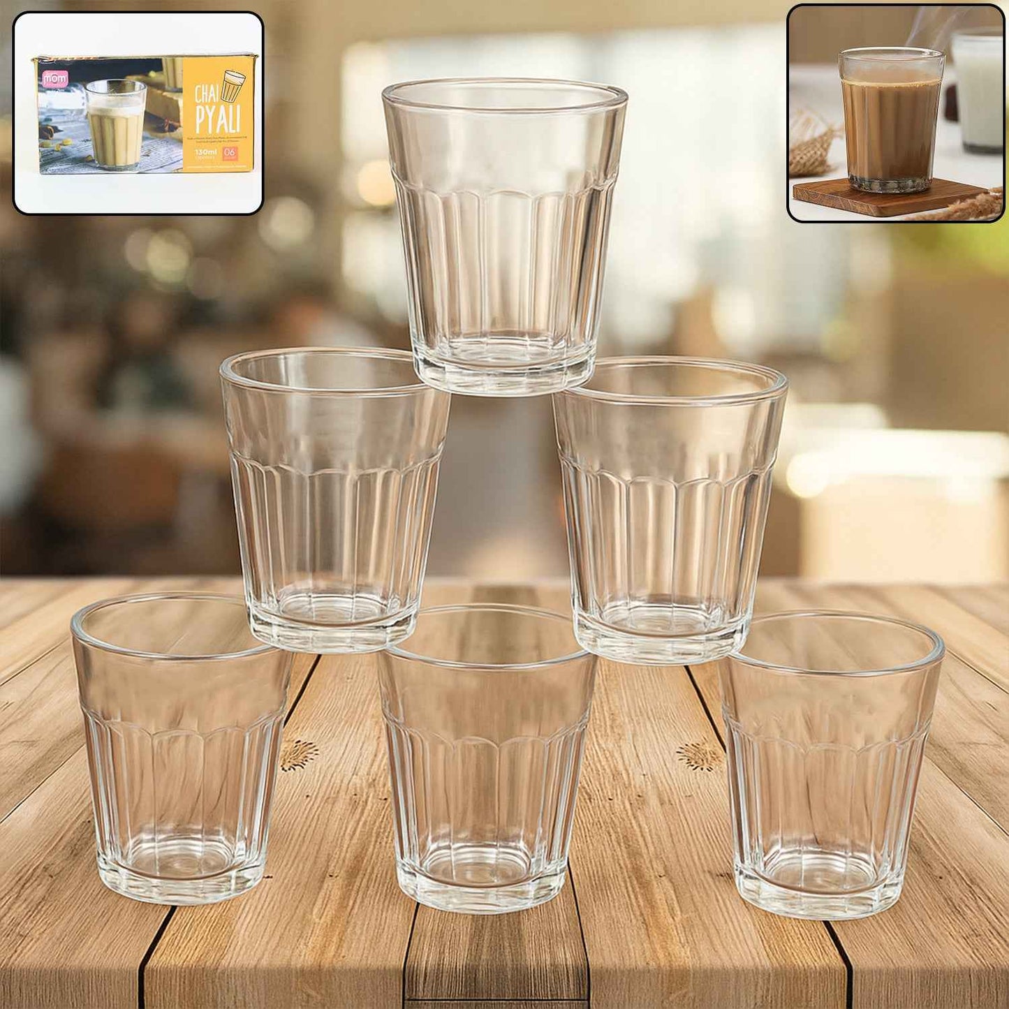 Supermom Plastic Chai Pyali Transparent Tea Glass Set (130ml  6 Pc)