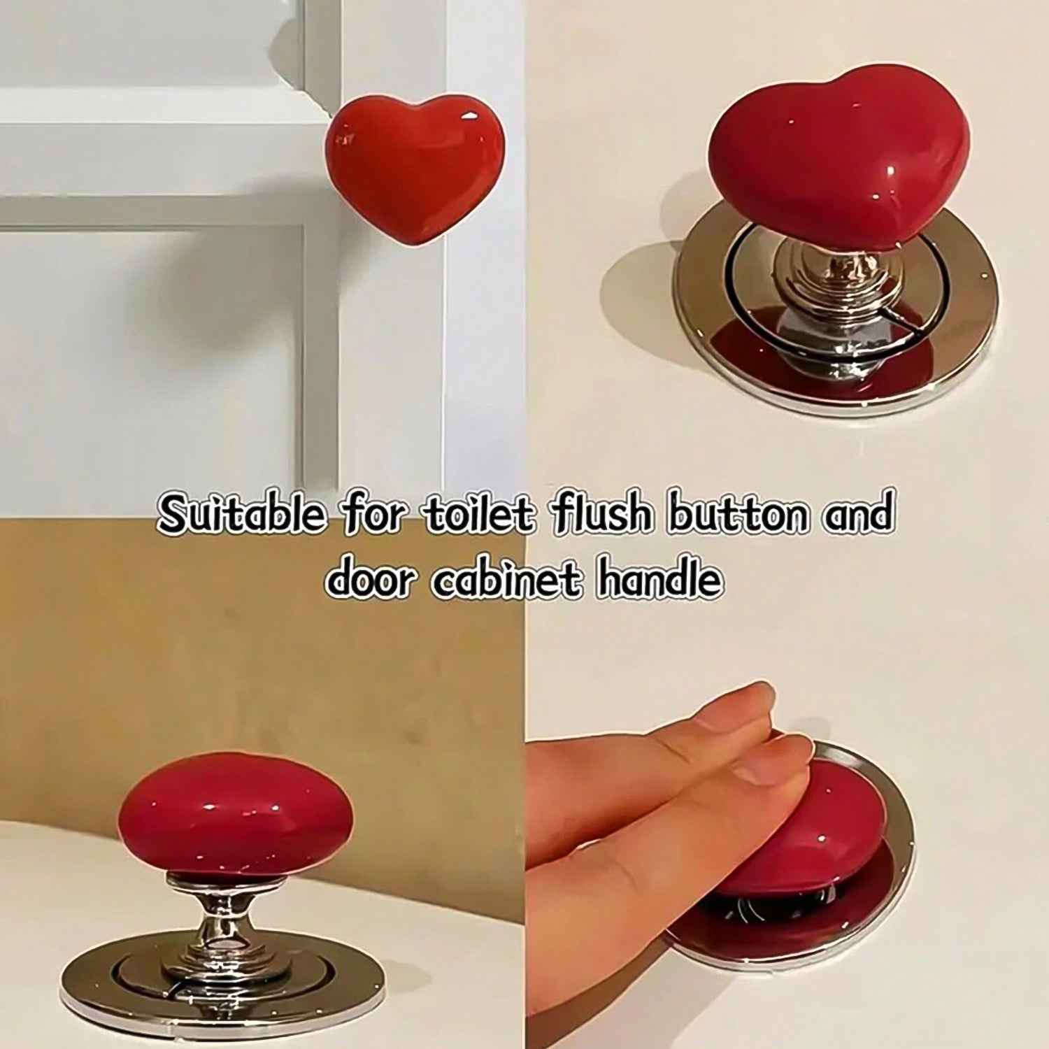 Multipurpose Cabinet Door Handle Drawer Heart-shaped Knob Pulls Toilet Press Button (1 Pc)
