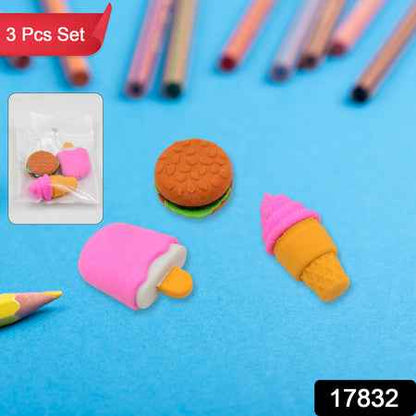 Mix Design Fancy  Stylish Colorful Erasers (1 Set  3 Pc Set)