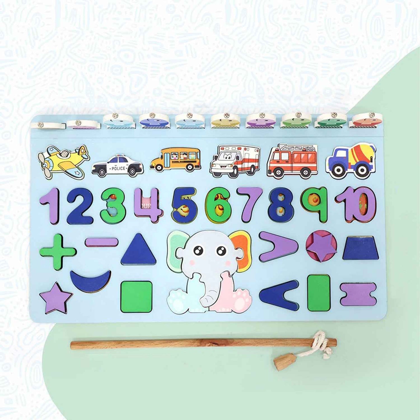 Wooden Number Puzzle Match Board And Magnetic Rod