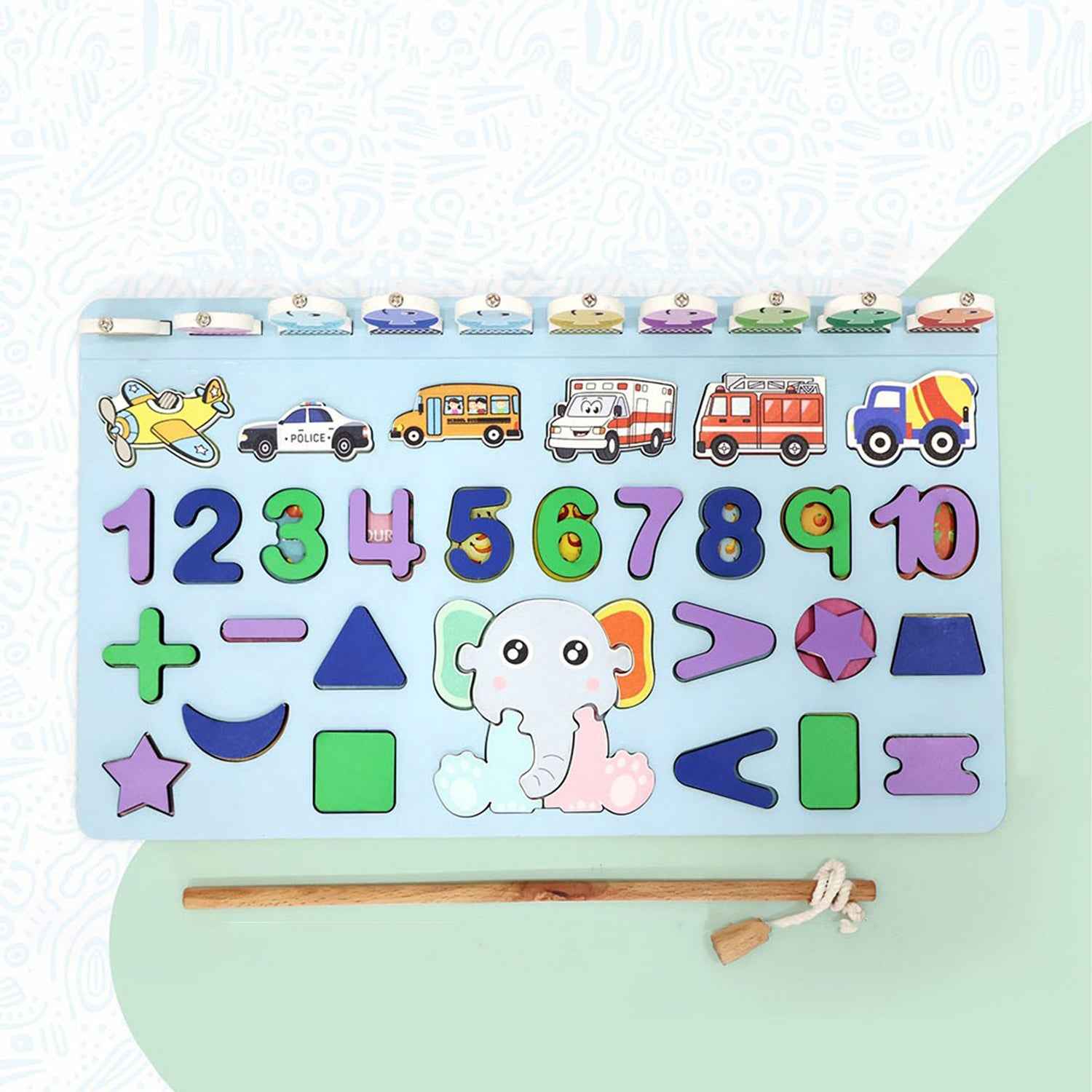 Wooden Number Puzzle Match Board And Magnetic Rod