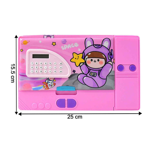 Multi-functional Space Theme Pencil Box With Built-in Calculator (1 Pc)