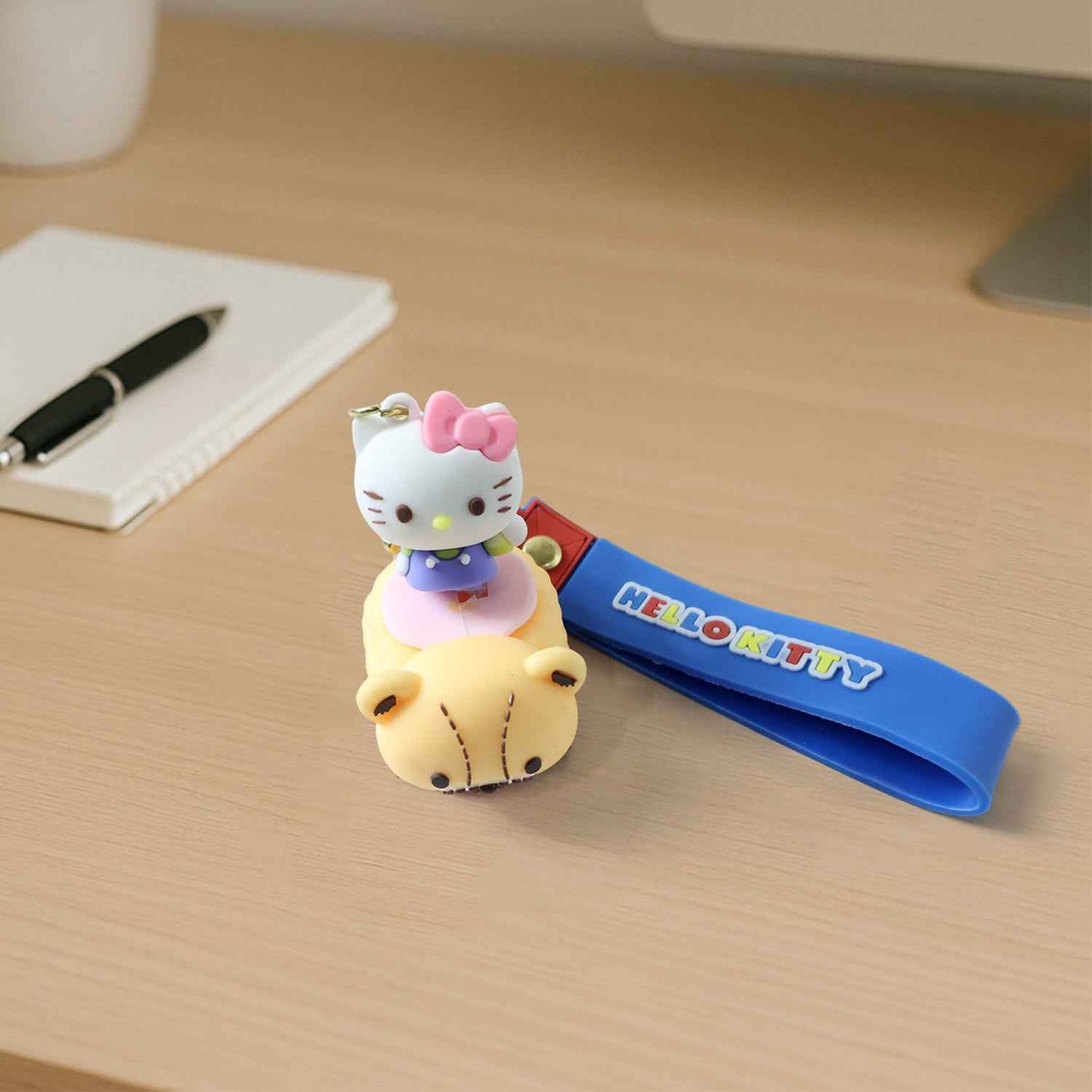 Cute Cartoon Cat Riding Toy Car Silicone Keychain (1 Pc)