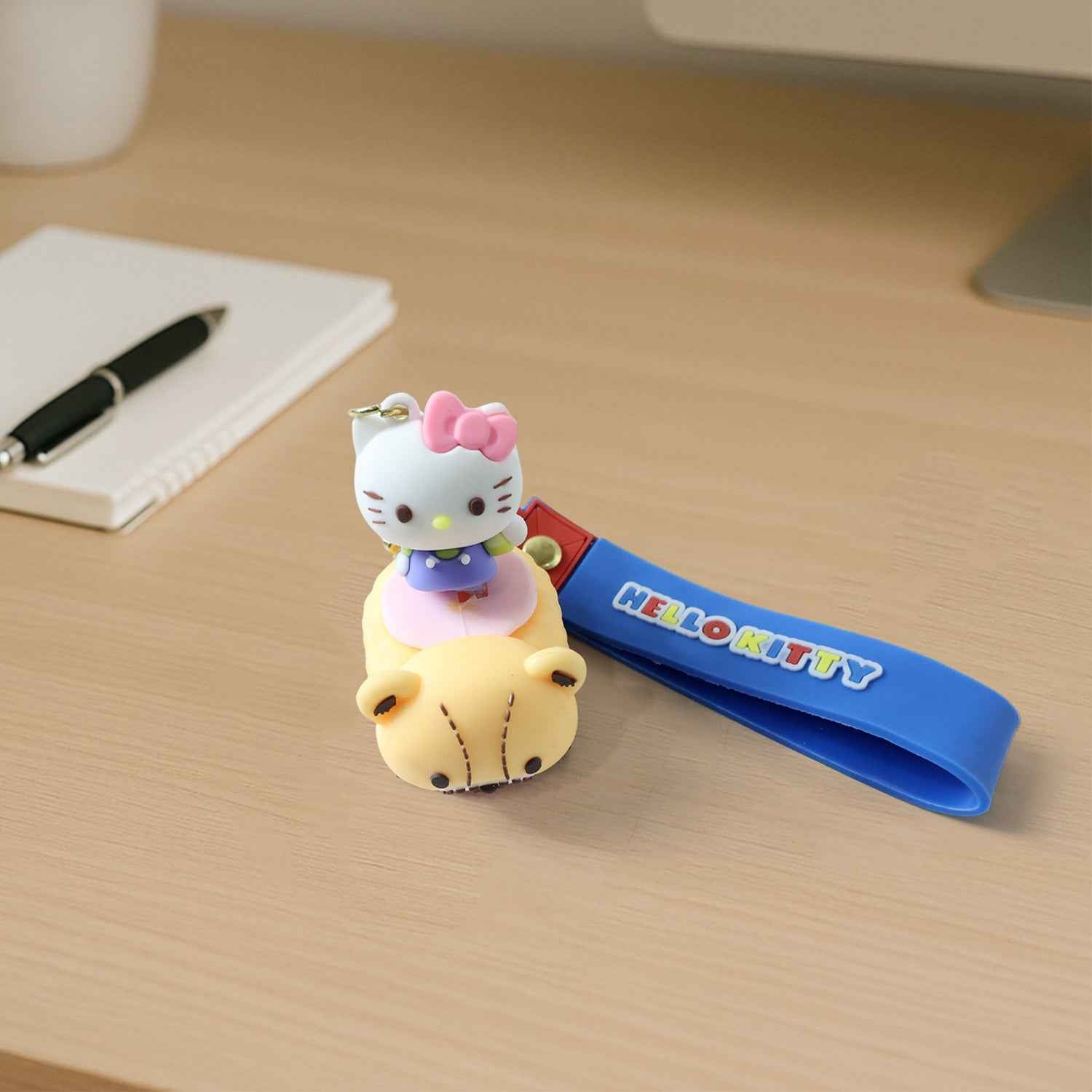 Cute Cartoon Cat Riding Toy Car Silicone Keychain (1 Pc)