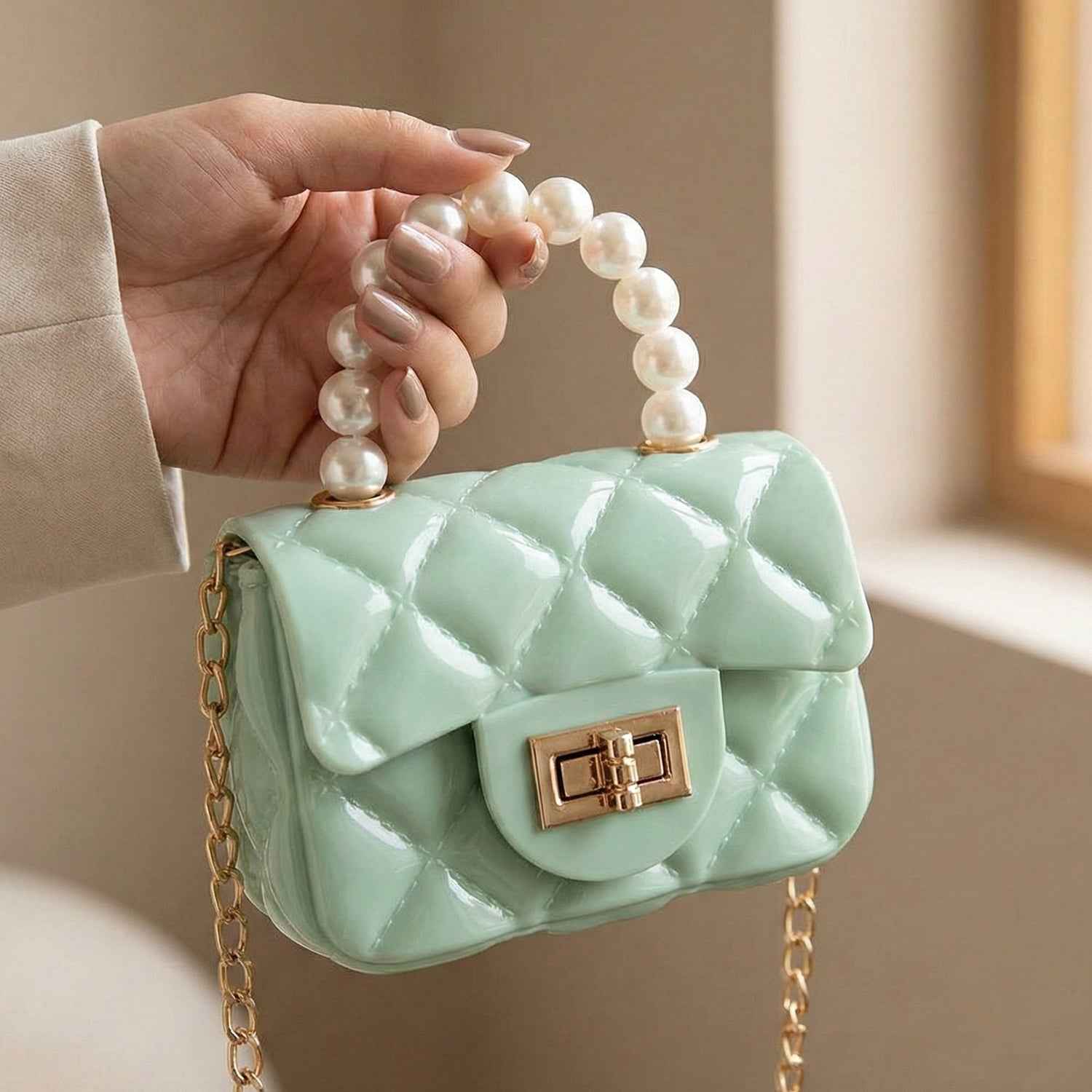 Elegant Quilted Mini Handheld  Sling Fashion Handbag (1 Pc)