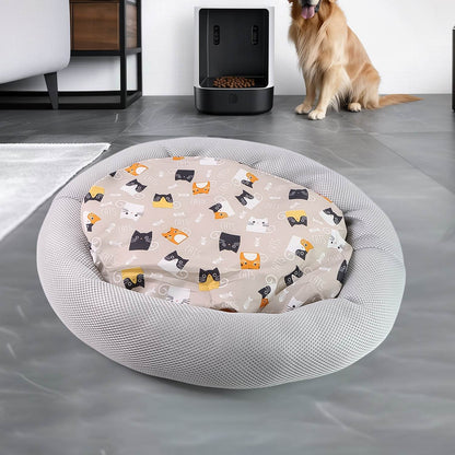 Round Soft Plush Cat Bed With Cartoon Cat Print Cushion  1 Pc - Best Deals at BeSh Deals®