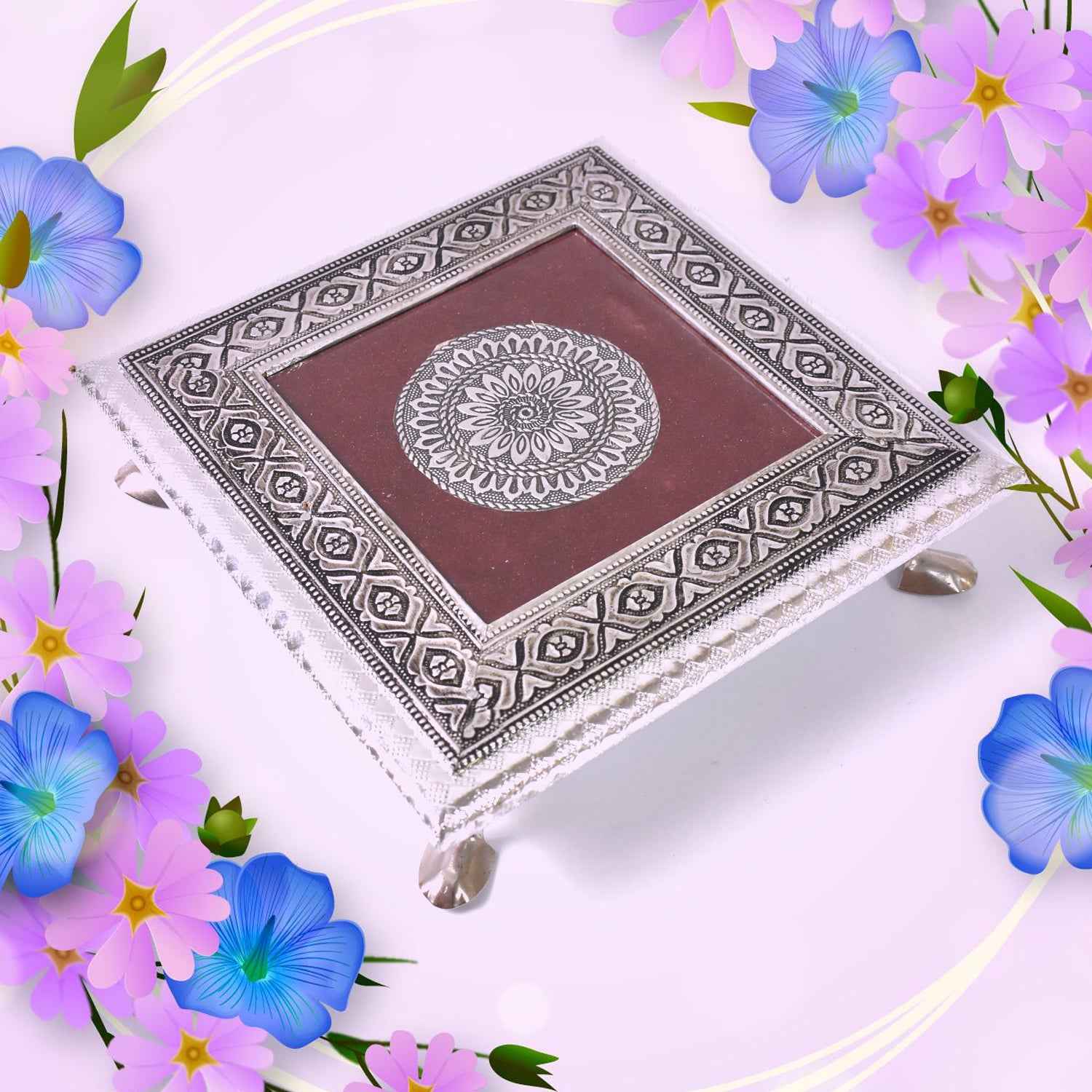 Silver - Square Pooja Chowki Patla  Bajot (2020 Cm  1 Pc)