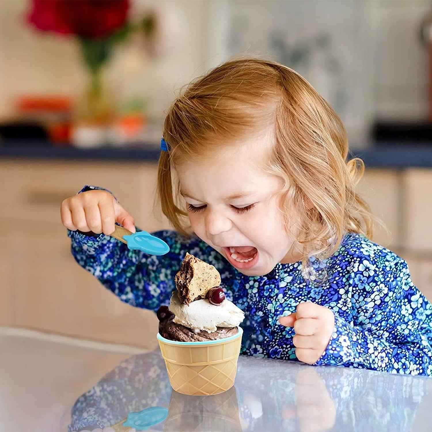 5321  Ice Cream Bowl  Spoon Set Plastic Solid Colour Cream Cup Couple Bowl With Spoon. Ice Cream Spoon  Bowl Set 12 Pc Set Of Ice Cream Bowl  Spoon (Multi Color)