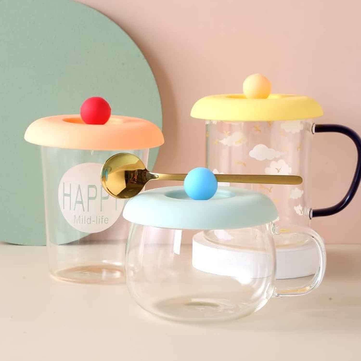 Cup  Mug Lid Dust Proof Silicone Rubber Airtight Seal (Cup  Spoon Not Included Only Lid 1 Pc)