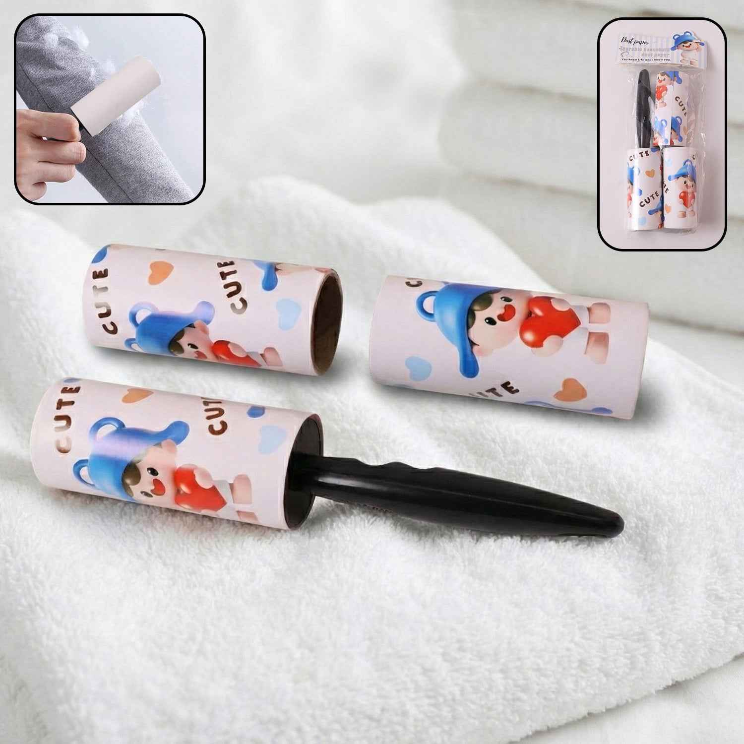 Reusable Sticky Lint Roller With Handle (1 Set)