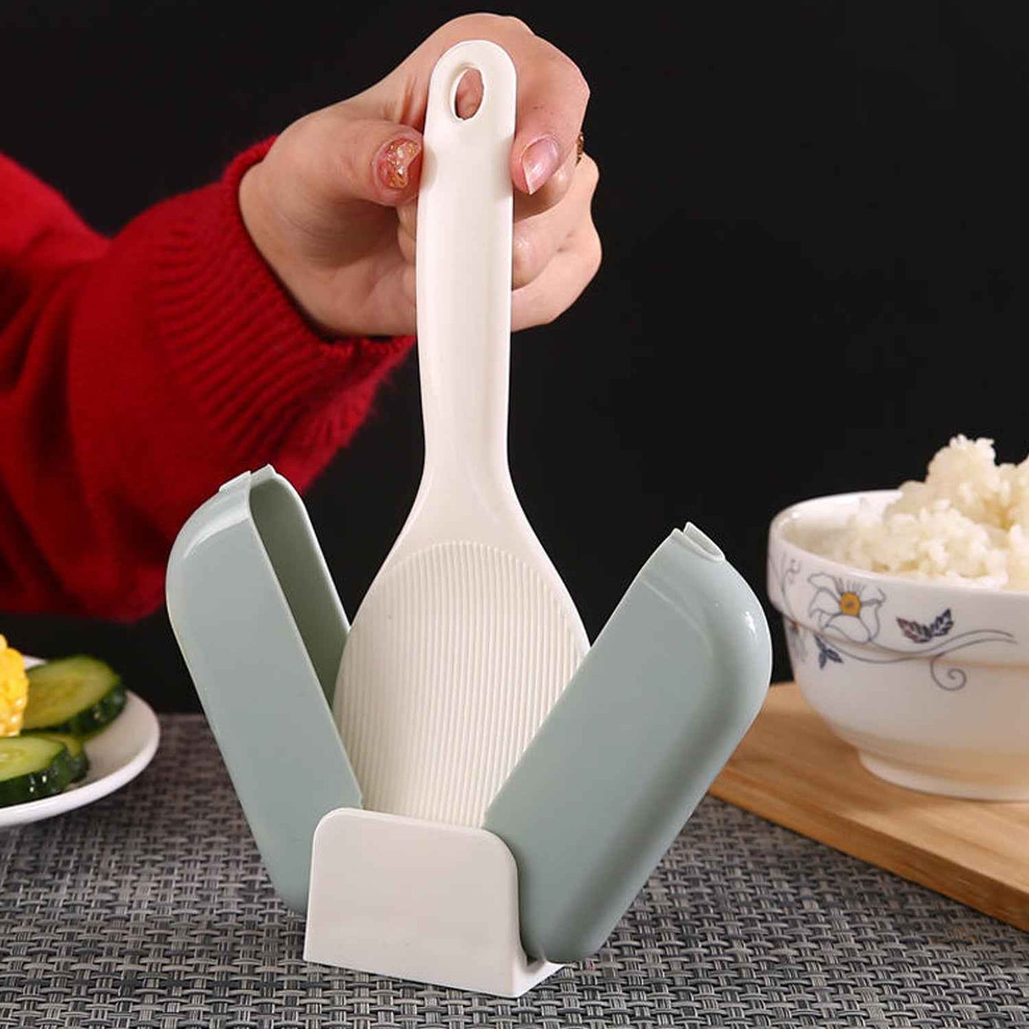 Automatic Open Close Kitchen Rice Spoon Holder With Dust Cover - BeSh Deals®
