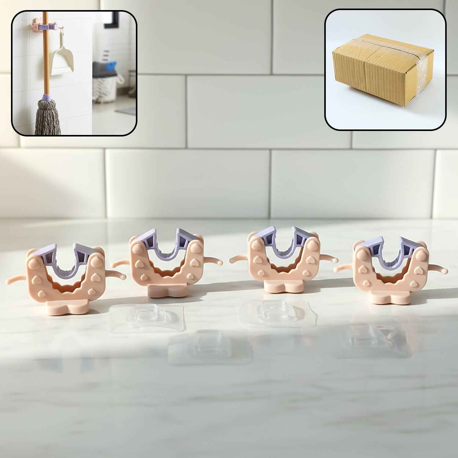 Wall Mounted Broom  Mop Holder Clips (4 Pc Set)