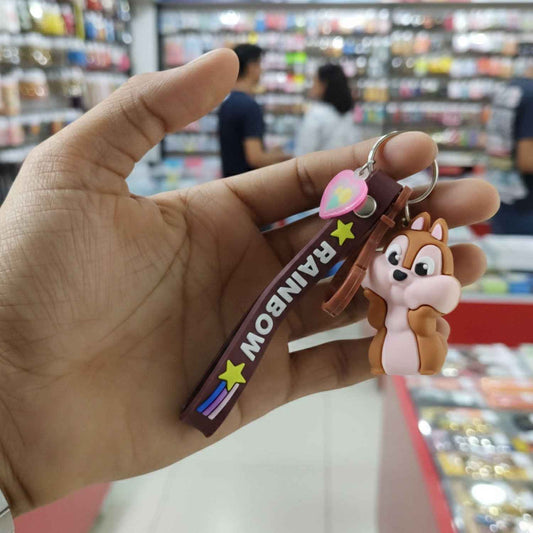 Cute Cartoon Animal Silicone Keychain With Rainbow Strap (1 Pc)