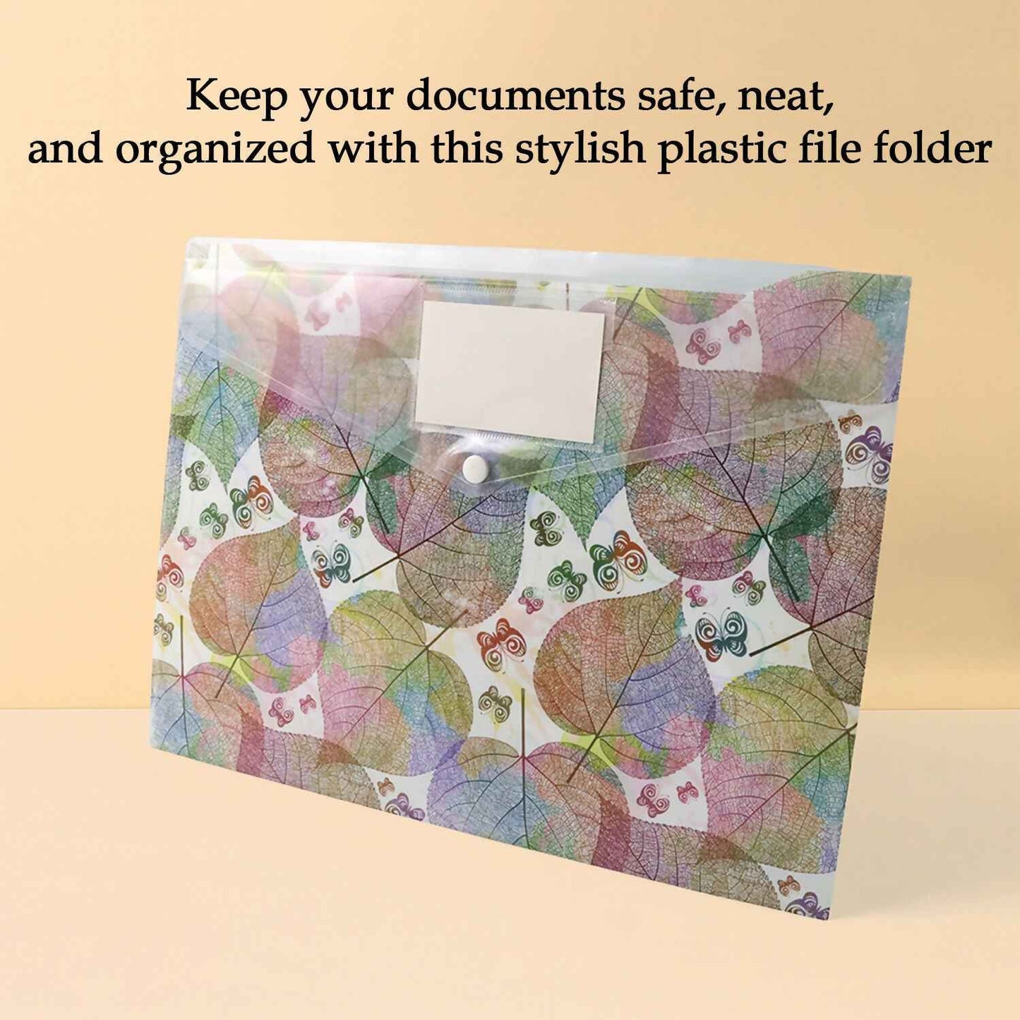 Printed A4 Document Folder  Leaf Design With Button Closure  Label Slot (1 Pc)