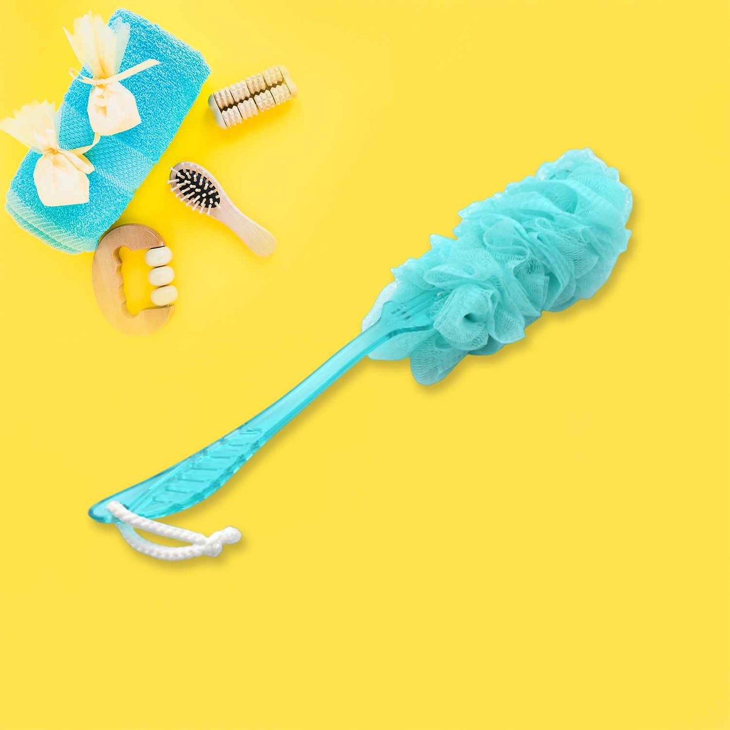 6702a Loofah Back Scrubber For Shower Long Handle Bath Sponge Shower Brush Soft Nylon Mesh Back Cleaner Washer Body Bath Brush For Women And Men Bathroom Shower Accessories (45 Cm)
