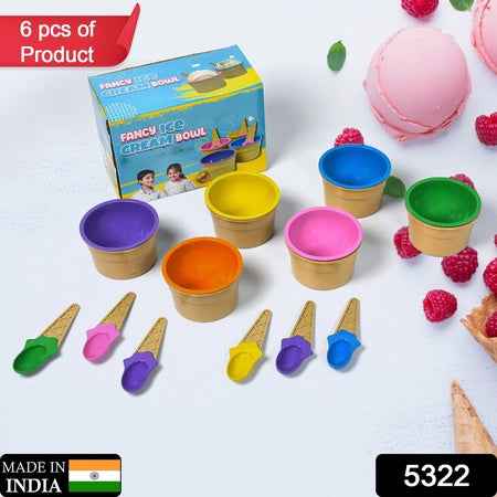 5322 Ice-cream Waffle Spoon Bowel Cup Set  Premium Ice Cream Set  Ice-cream Bowel With Spoon  6 Units Couple Bowl Set  Color Box