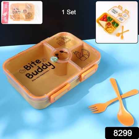 Bite Buddy 4 Compartment Leak Resistant Plastic Lunch Box With Spoon Fork - BeSh Deals®