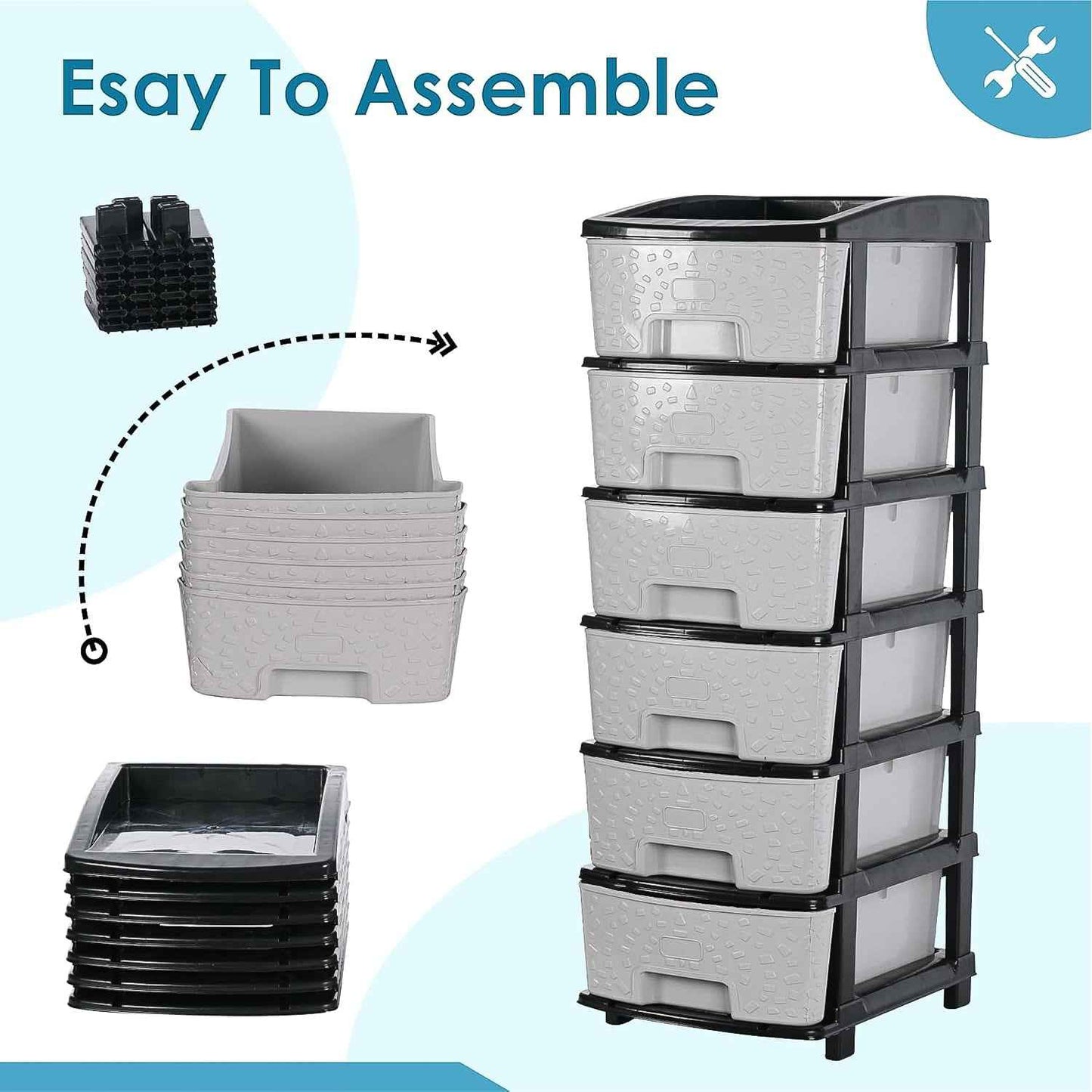 6-layer Heavy-duty Plastic Drawer Organizer Cabinet With Stone Texture Drawers