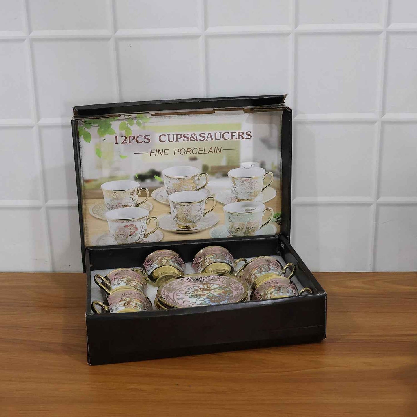 Premium Floral Porcelain Tea Cup And Saucer Set (12 Pc Set)
