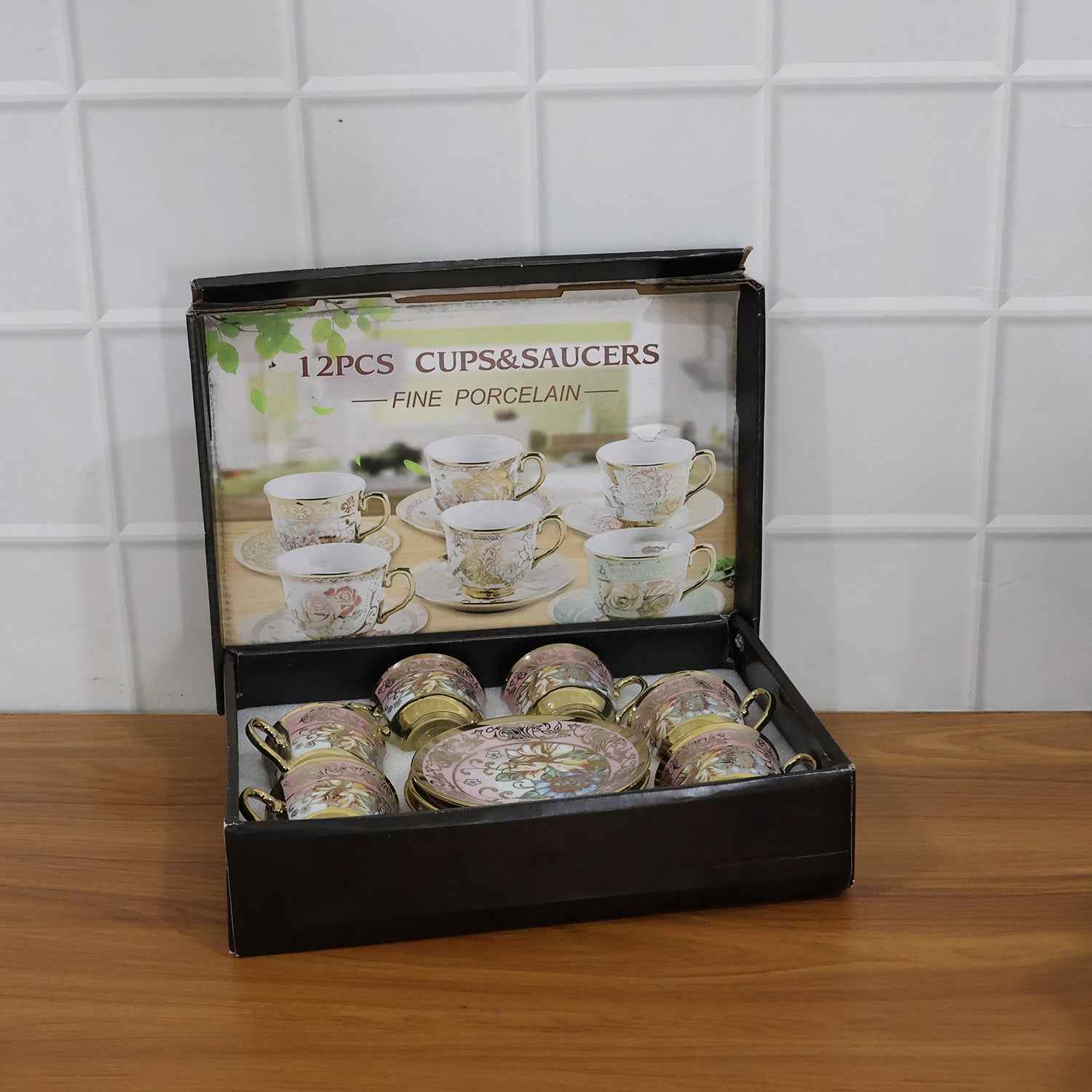 Premium Floral Porcelain Tea Cup And Saucer Set (12 Pc Set)