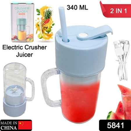 2 In1 Portable Crusher Juicer With Handle Straw For Smoothie Sipper USB Rechargeable (340 Ml) 6 Stainless Steel Blades Compact Juicer Mixer Juicer Portable Fresh Juice Blender Portable Electric Juicer ( 340 Ml ) - BeSh Deals®