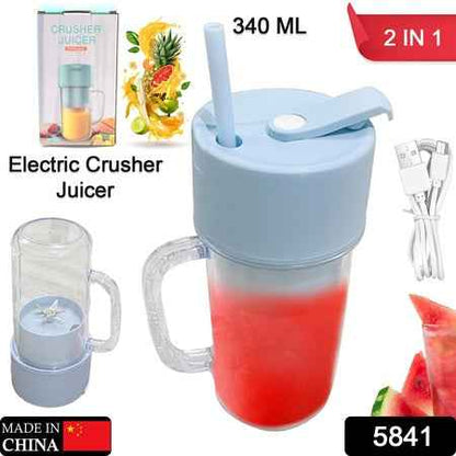 2 In1 Portable Crusher Juicer With Handle Straw For Smoothie Sipper USB Rechargeable (340 Ml) 6 Stainless Steel Blades Compact Juicer Mixer Juicer Portable Fresh Juice Blender Portable Electric Juicer ( 340 Ml ) - BeSh Deals®