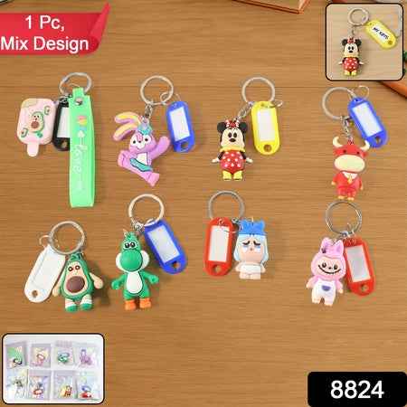 Cartoon Character Keychain With Name Tag (Mix Design 1 Pc)
