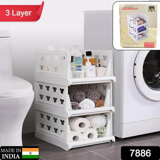 7886 3 Layer Stackable Multifunctional Storagefor Clothes Foldable Drawer Shelf Basket Utility Cart Rack Storage Organizer Cart For Kitchen Pantry Closet Bedroom Bathroom Laundry(3 Layer 1 Pc) - Best Deals at BeSh Deals®