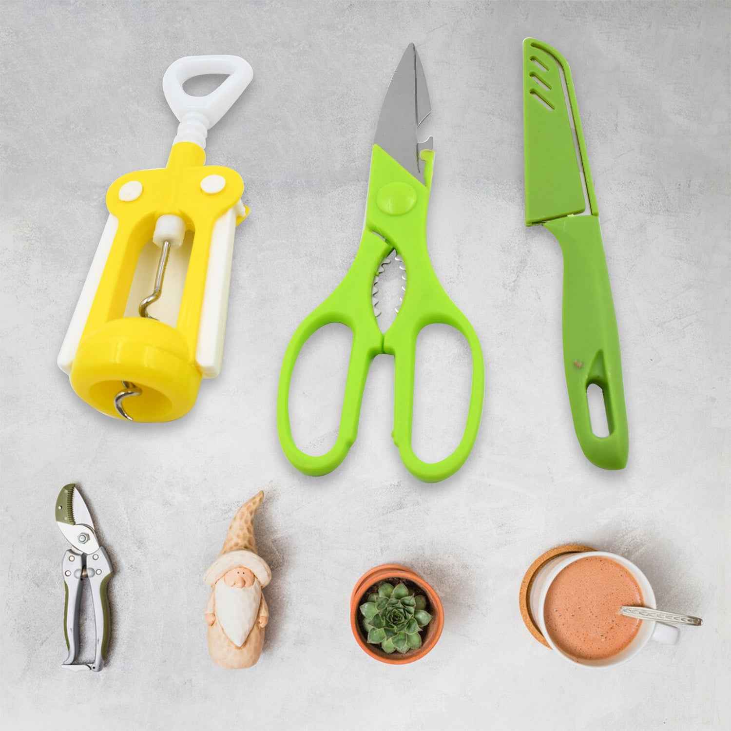 9142 Multifunction Kitchen Tools Stainless Steel And Plastic Kitchen Knife And Scissor Ideal Accessory Set For Kitchen