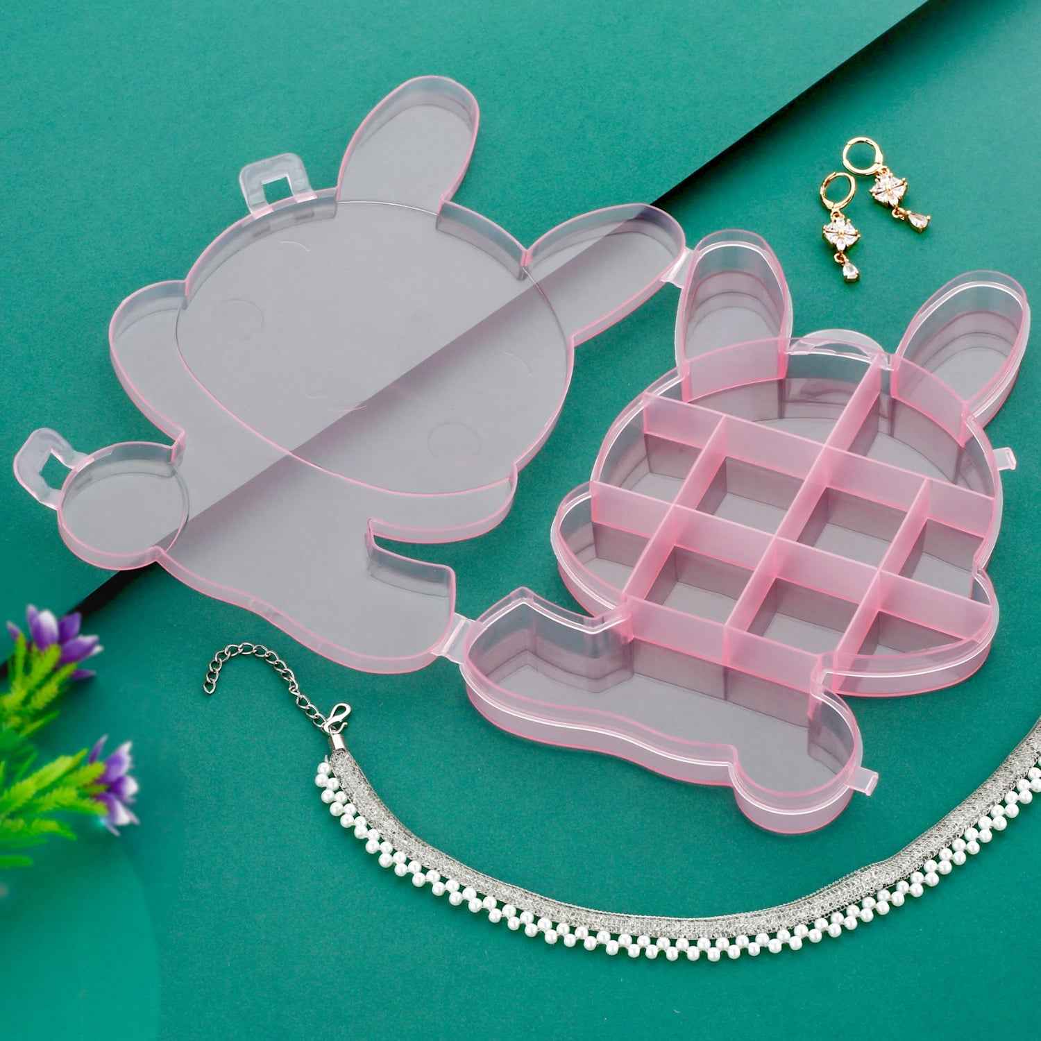6557 Transparent Cartoon Bear Clear Plastic Storage Box Jewelry Box Jewelry Organizer Holder Cabinets For Small Objects (1 Pc)