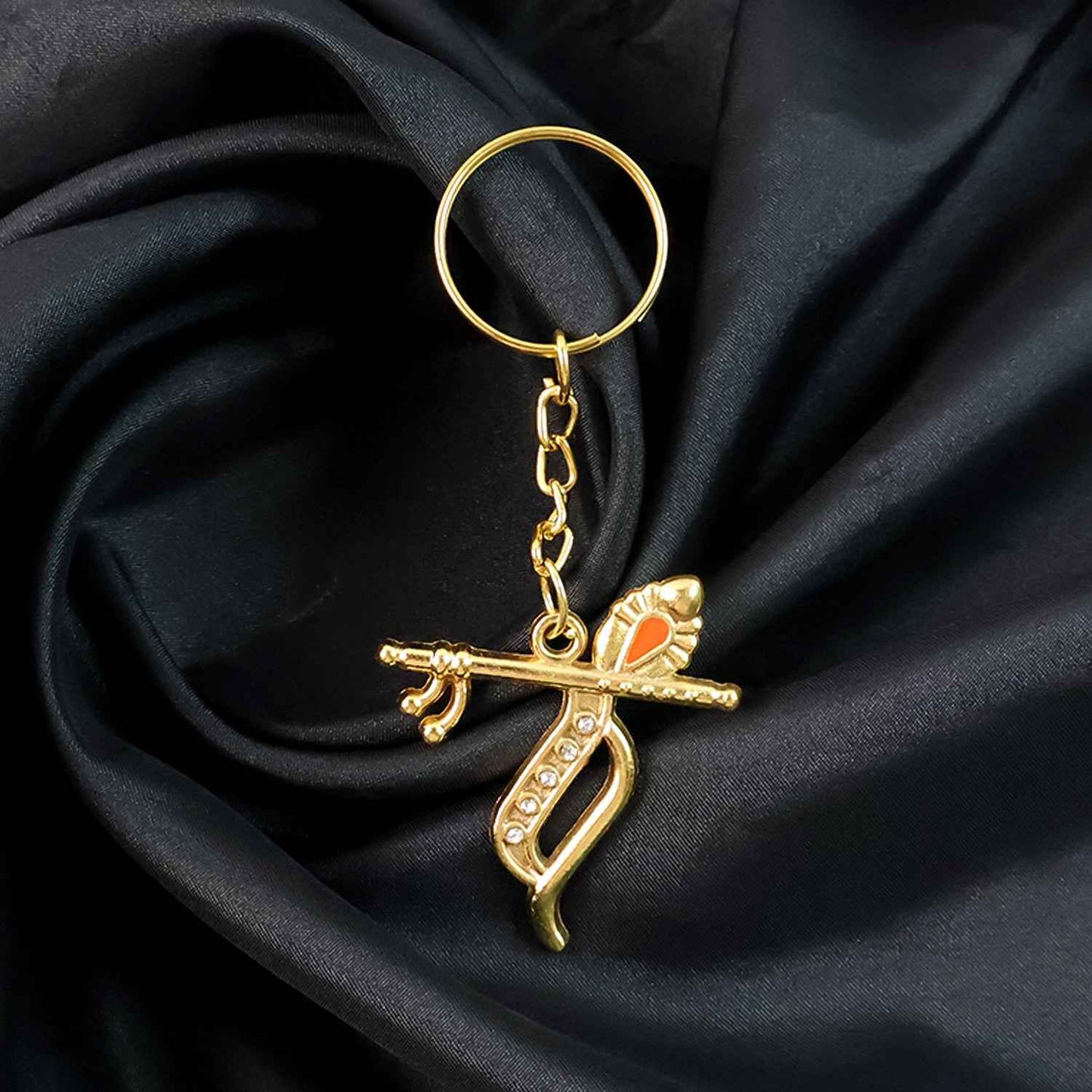Flute And Peacock Feather Krishna Design Keychain (1 Pc)