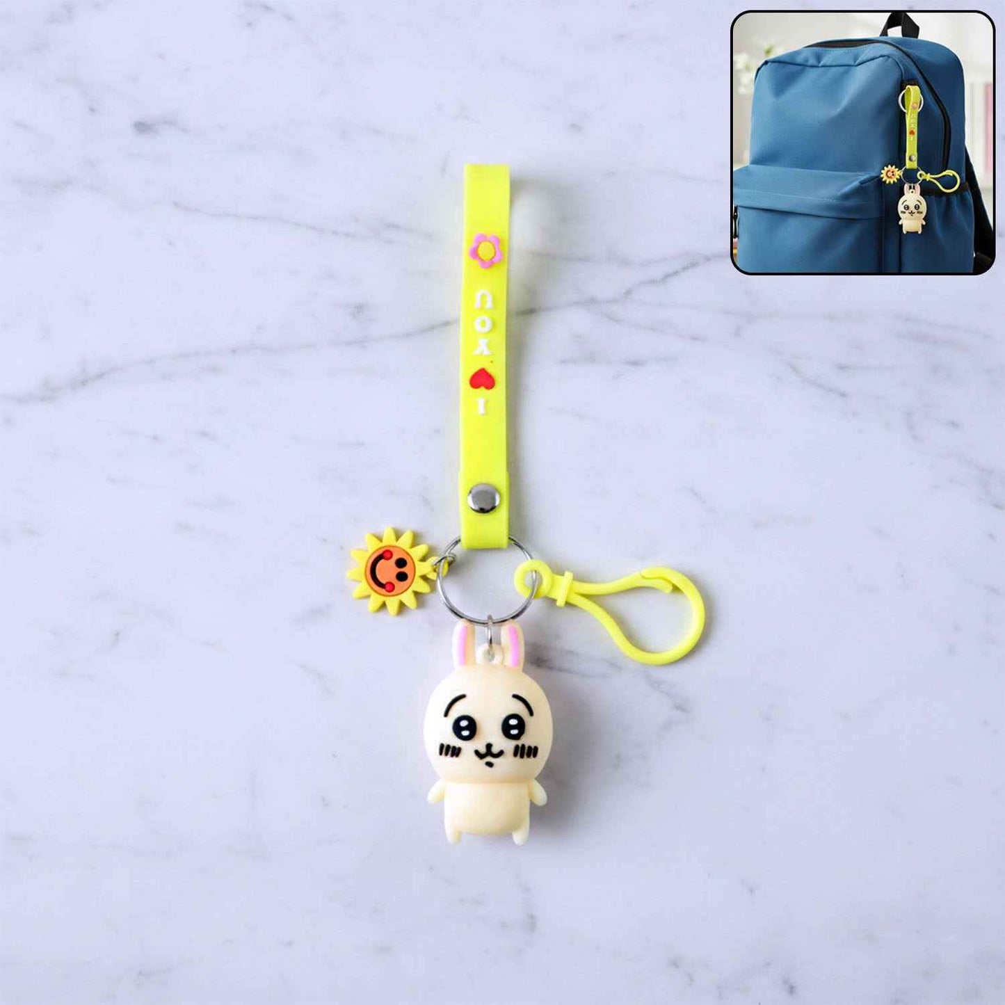 Cute Cartoon Bunny Silicone Keychain With Decorative Strap (1 Pc)