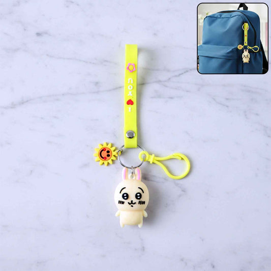 Cute Cartoon Bunny Silicone Keychain With Decorative Strap (1 Pc)