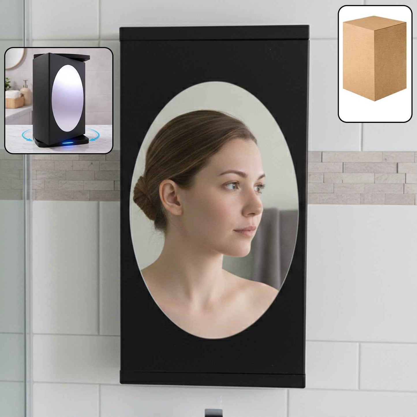 Wall Mounted Black Rotating Storage Cabinet Organizer (1 Pc 22x42 Cm)