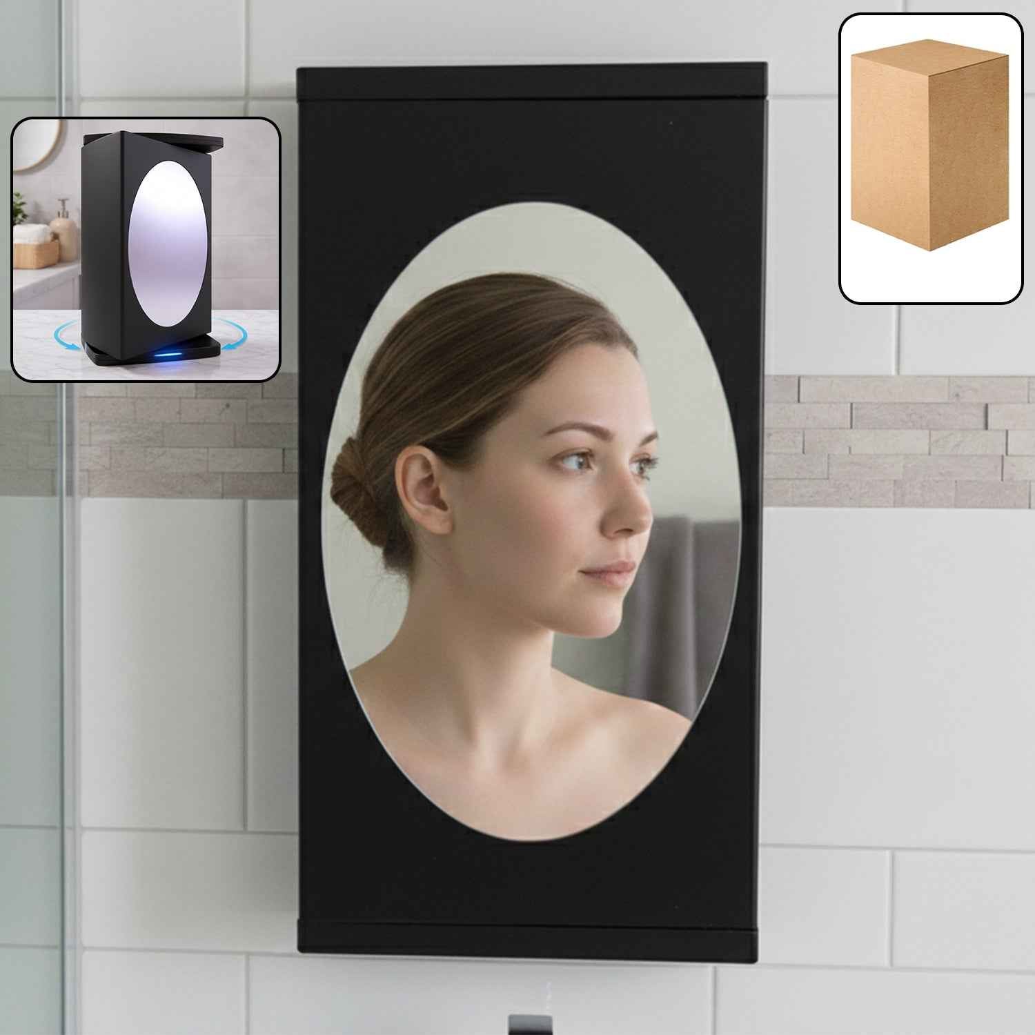 Wall Mounted Black Rotating Storage Cabinet Organizer (1 Pc 22x42 Cm)