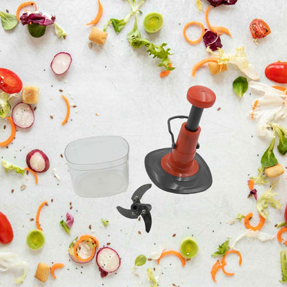 5790 Manual Press Fruit  Vegetable Chopper With 3 Stainless Steel Blades Anti-slip Base And Locking System Cutting Chopper For Kitchen (650 Ml)