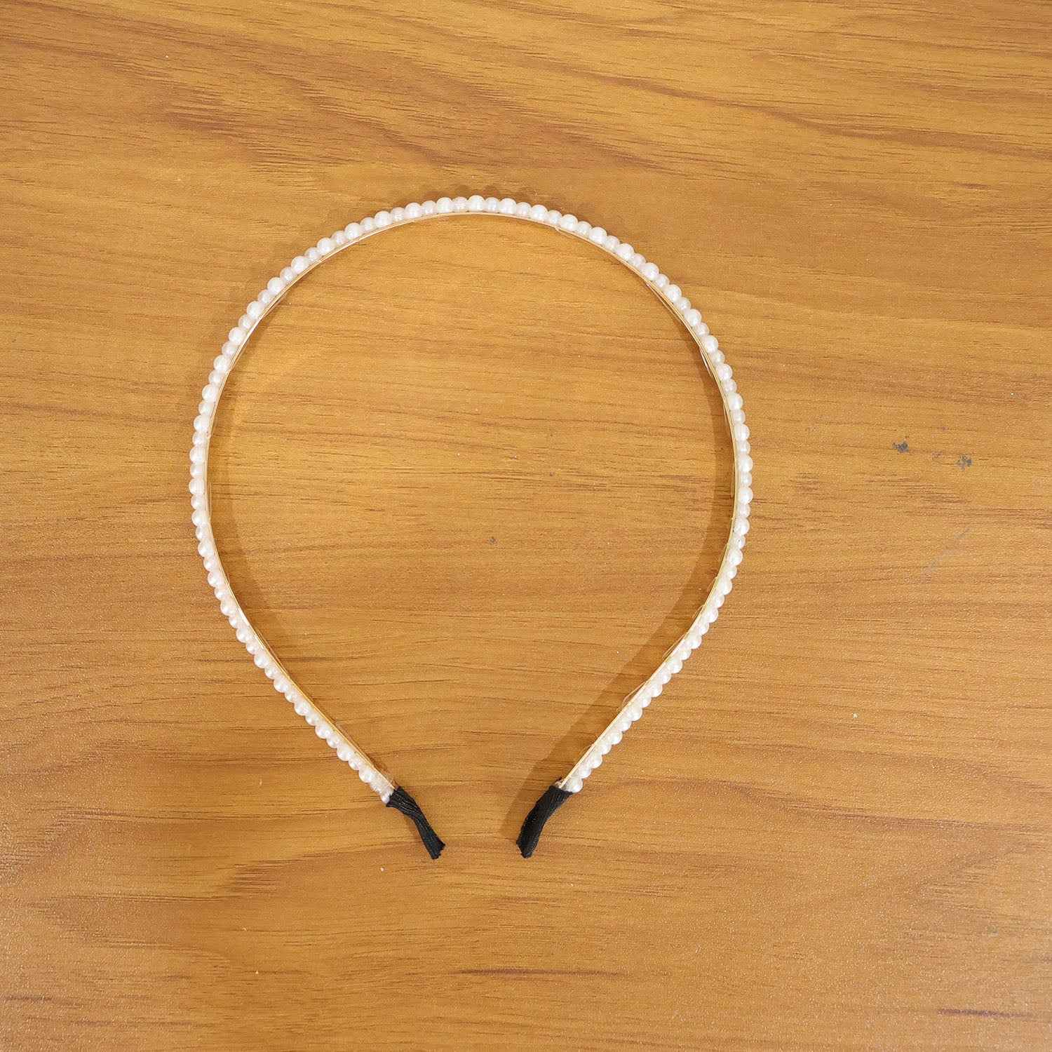 Elegant Pearl Beaded Slim Golden Metal Hair Band (1 Pc)