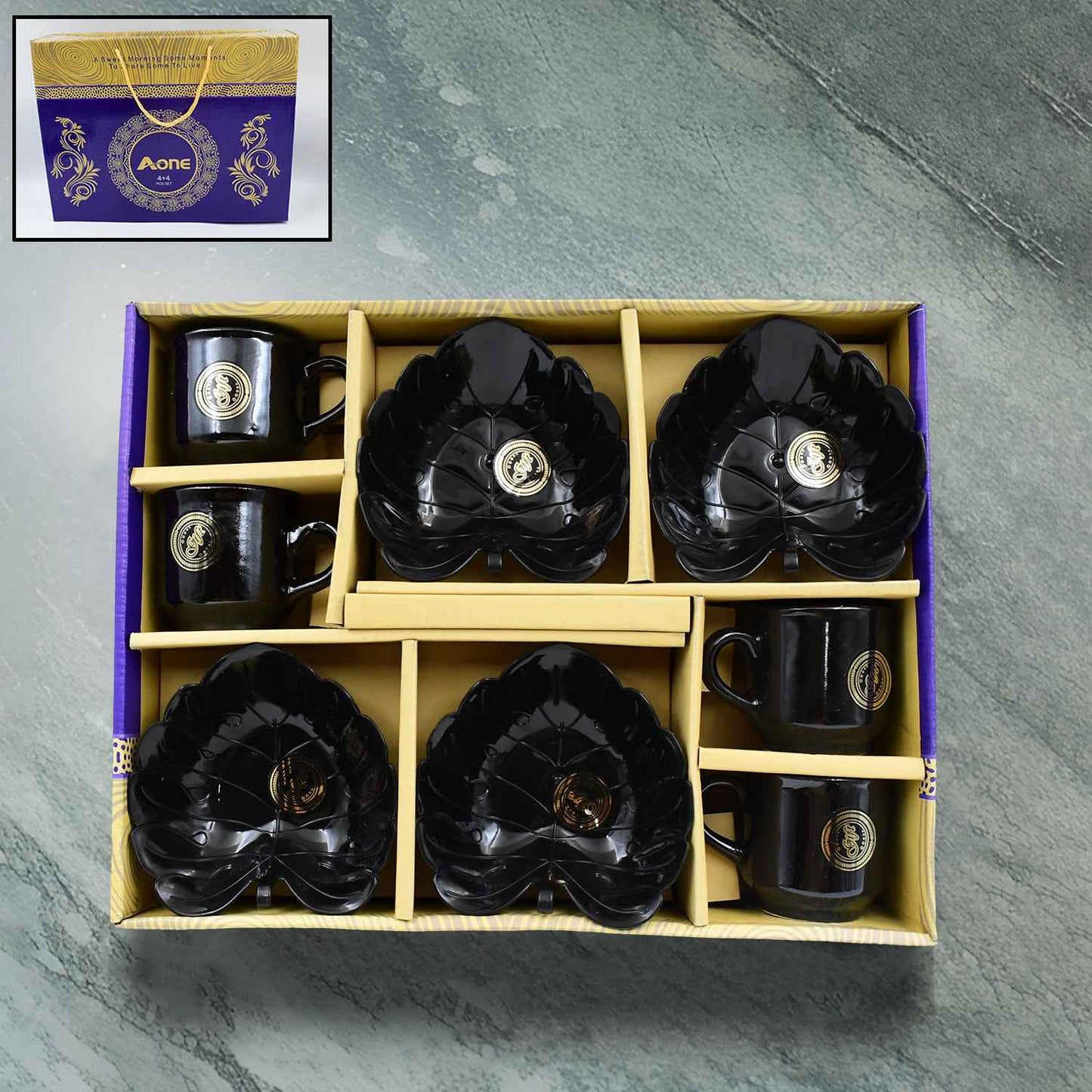 A One Ceramic Tea  Cups  Mug Set With Leaf Shape Serving Bowl (8 Pcs Set) - Best Deals at BeSh Deals®