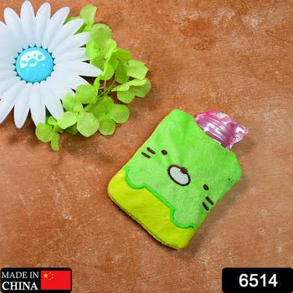 6514 Green Kitty Small Hot Water Bag With Cover For Pain Relief Neck Shoulder Pain And Hand Feet Warmer Menstrual Cramps.