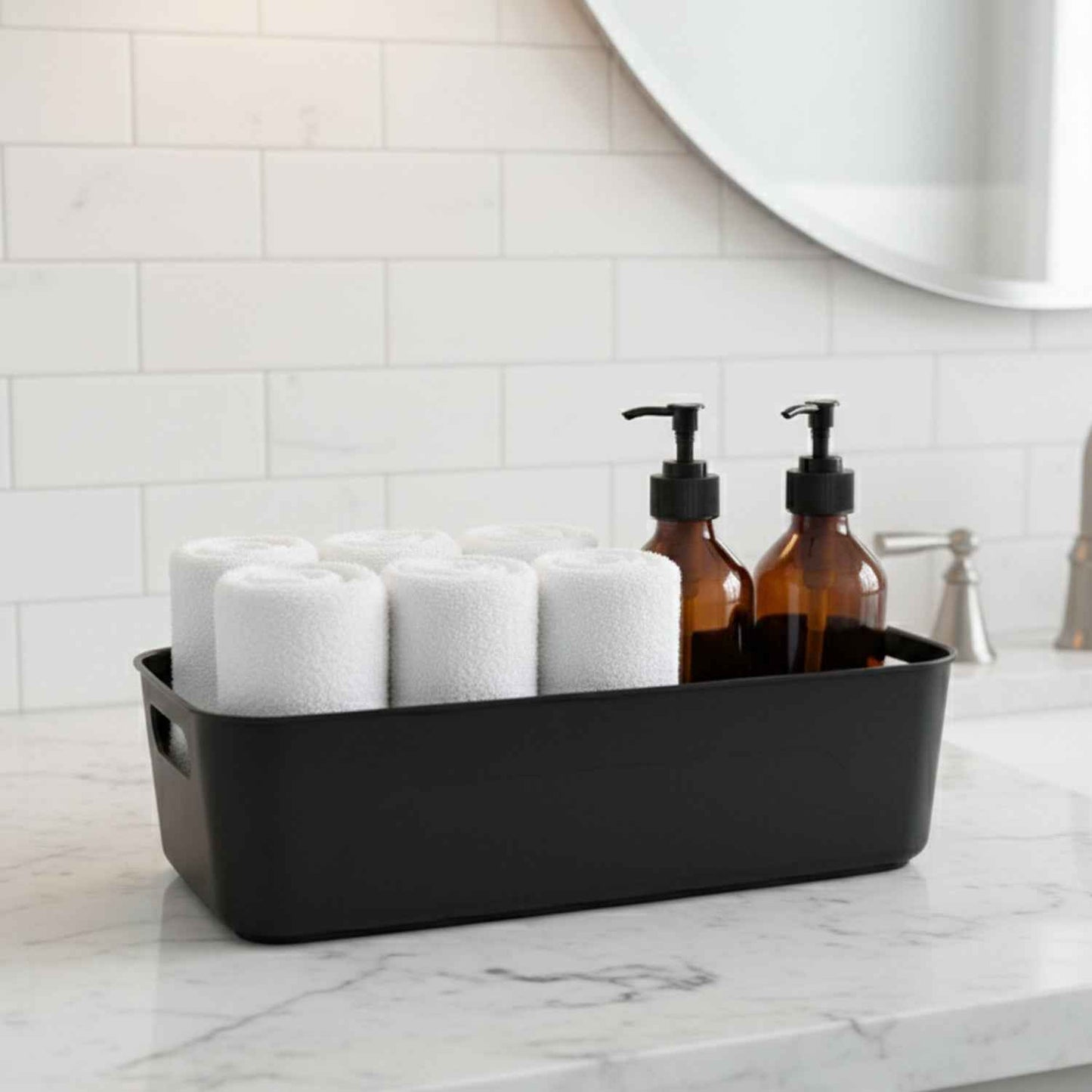 Black Plastic Storage Basket Tray Set (4 Pcs)