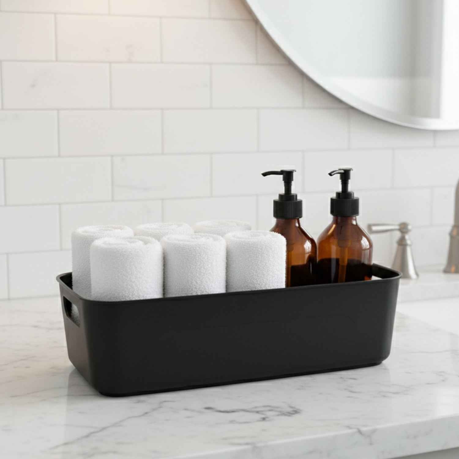 Black Plastic Storage Basket Tray Set (4 Pcs)
