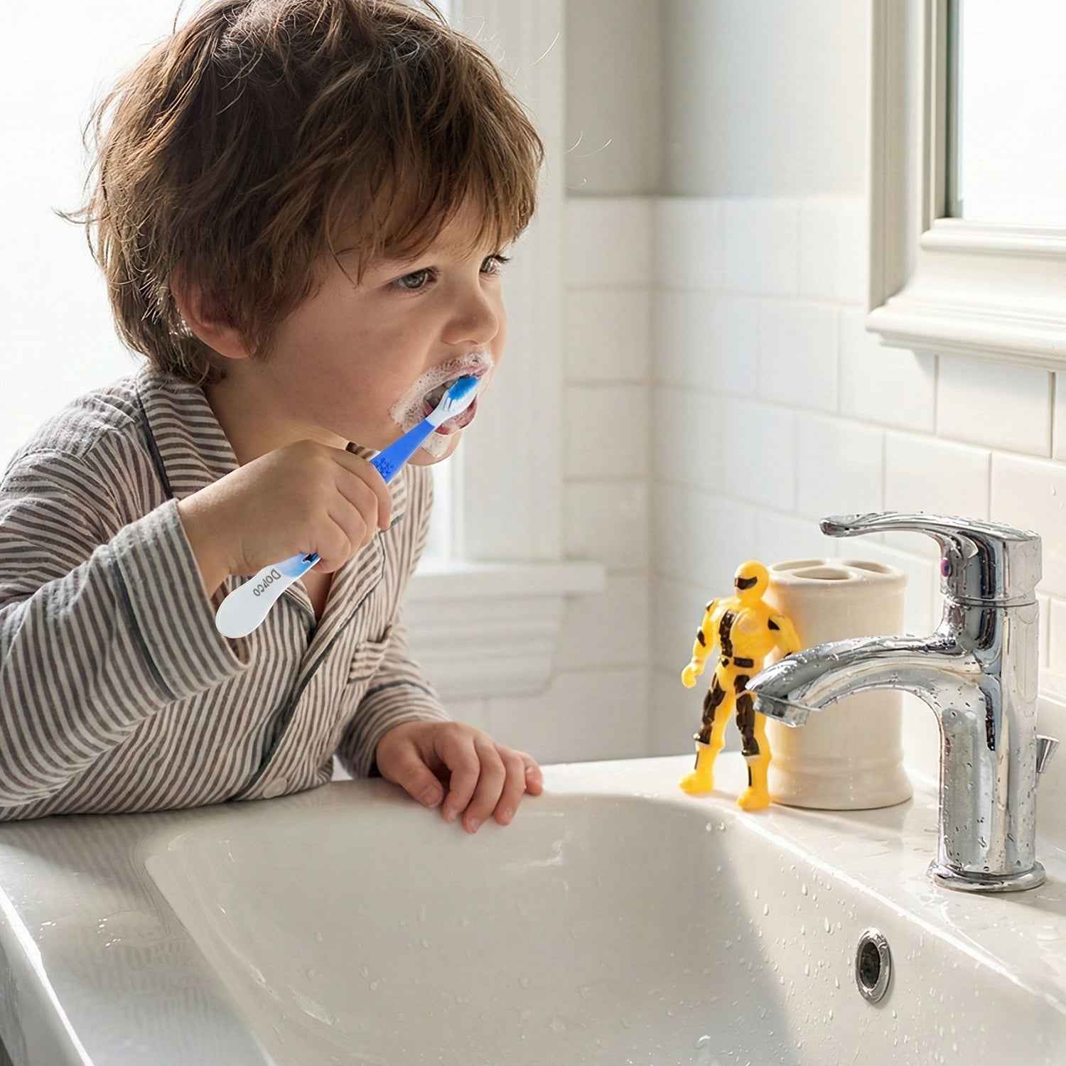 Kids Toothbrush Set With Cartoon Robot Toy