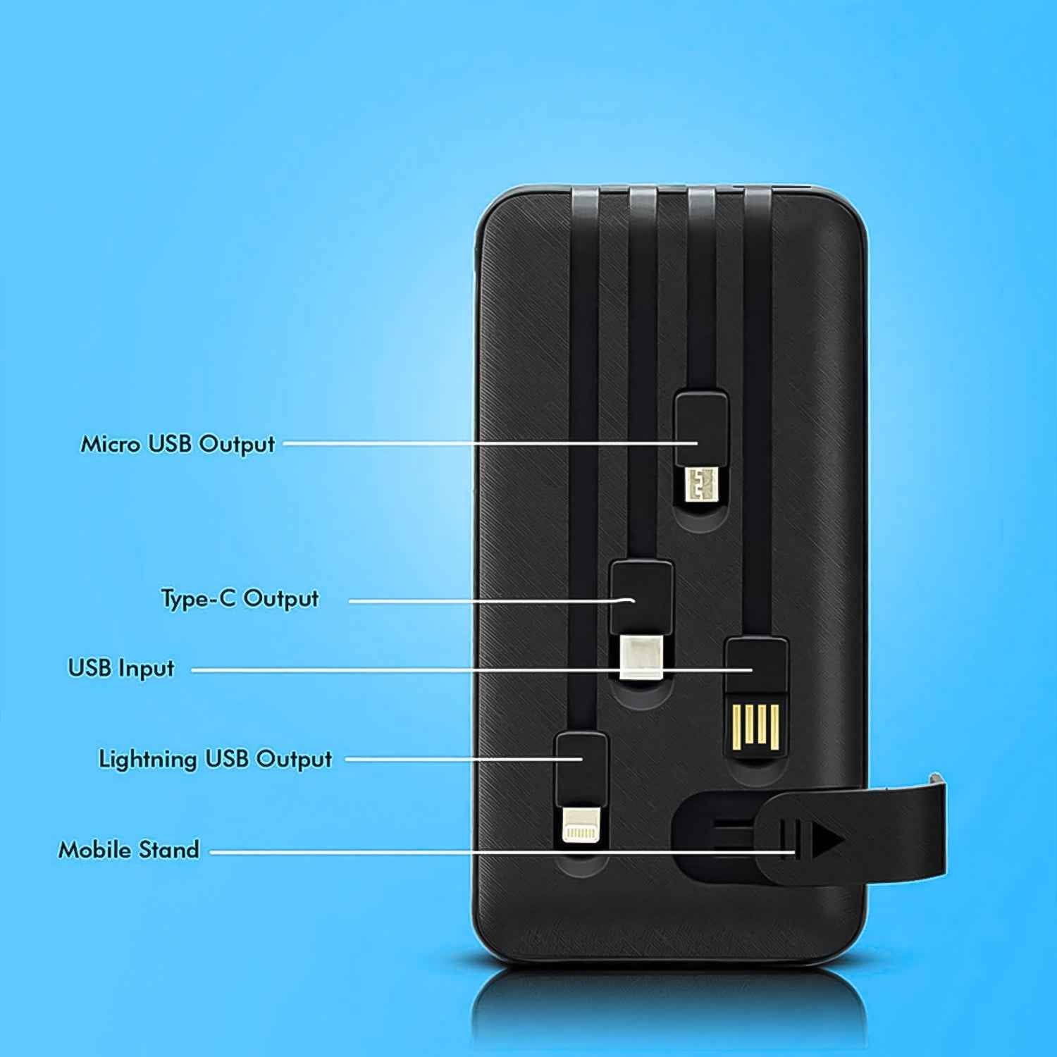 10000mah 12w Fast Charging Power Bank With Built 4 In 1 Usb With Mobile Holder (1 Pc)