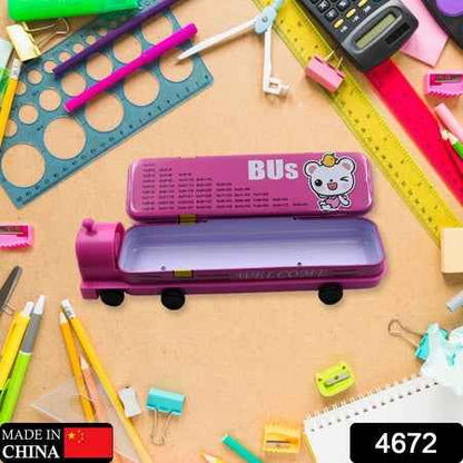 4672 Double Decker Magic Bus Compass 2 Layer Metal Bus Compass Pencil Case With Movable Wheels  Sharpener Bus Shape With Tiers Metal Pencil Box For Kids Birthday Party